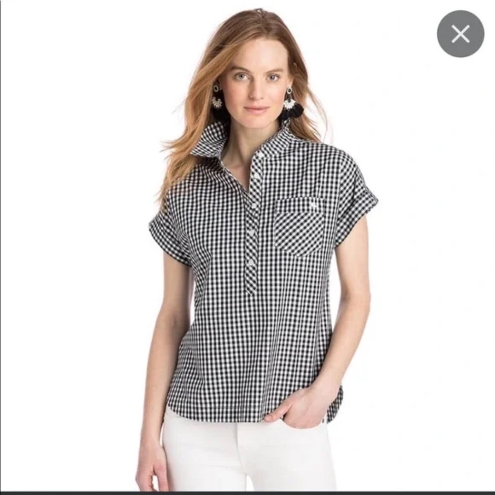 Vineyard vines short sleeve gingham blouse